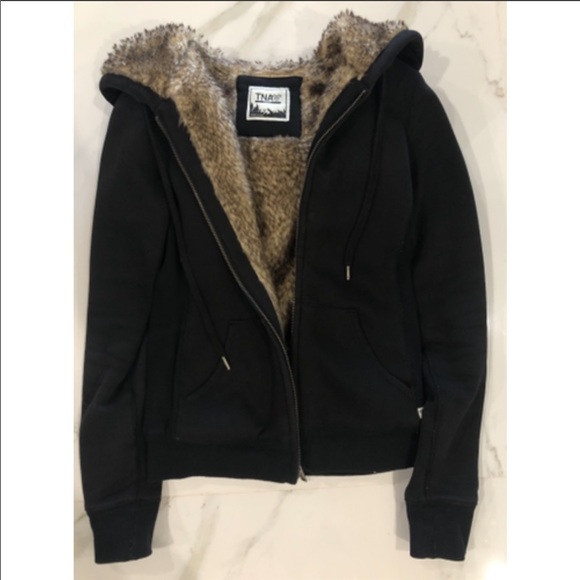TNA Black Fur Zip-up Hoodie Size: S